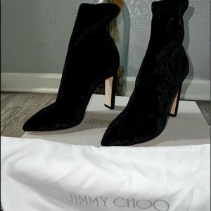 HP!! 🥳🎉❤️🥰 Jimmy Choo Louella Black Velvet Ankle sock boots 5.5